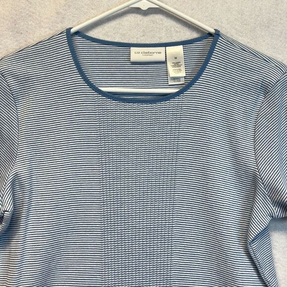 Set of 2 LIZ CLAIBORNE Liz Sport Tops Women's Medium Blue Linen Short Sleeve - Picture 3 of 15